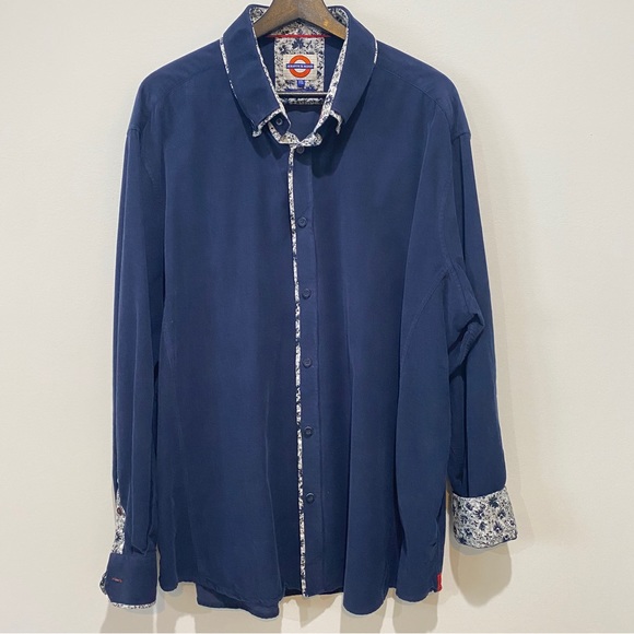 Jermyn & Bond Other - Jermyn & Bond Mens Corduroy Navy Button Down Shirt with Printed Cuffs Size XXL